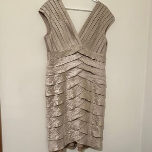 Adrianna Papell Shimmering Tan Layered Dress